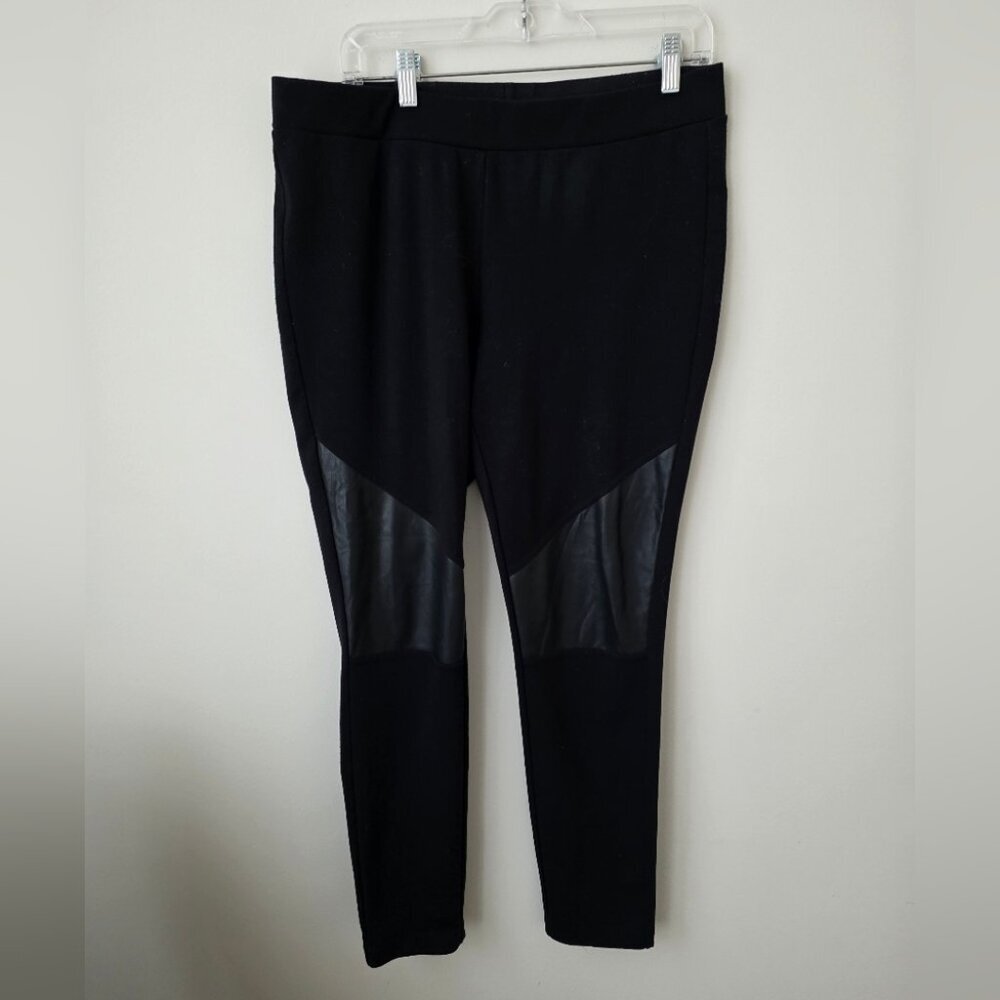 MICHAEL KORS | Pull On Pants Jersey Knit Faux Leather Knees Black Sz L